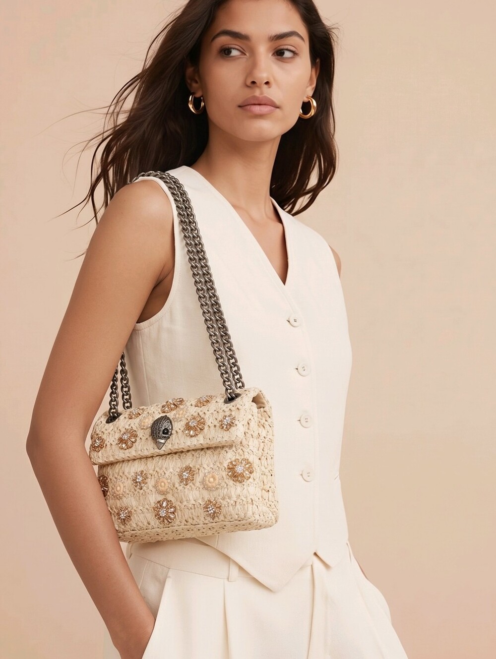 Kurt Geiger London, the Raffia Mini Kensington Crossbody Bag